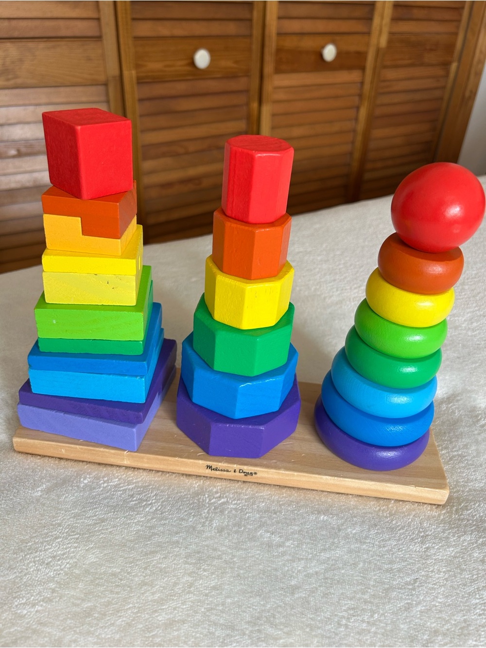 Melissa & Doug Rainbow Geometric Stacker - Red Orange Yellow Green Blue Purple - Picture 2 of 4